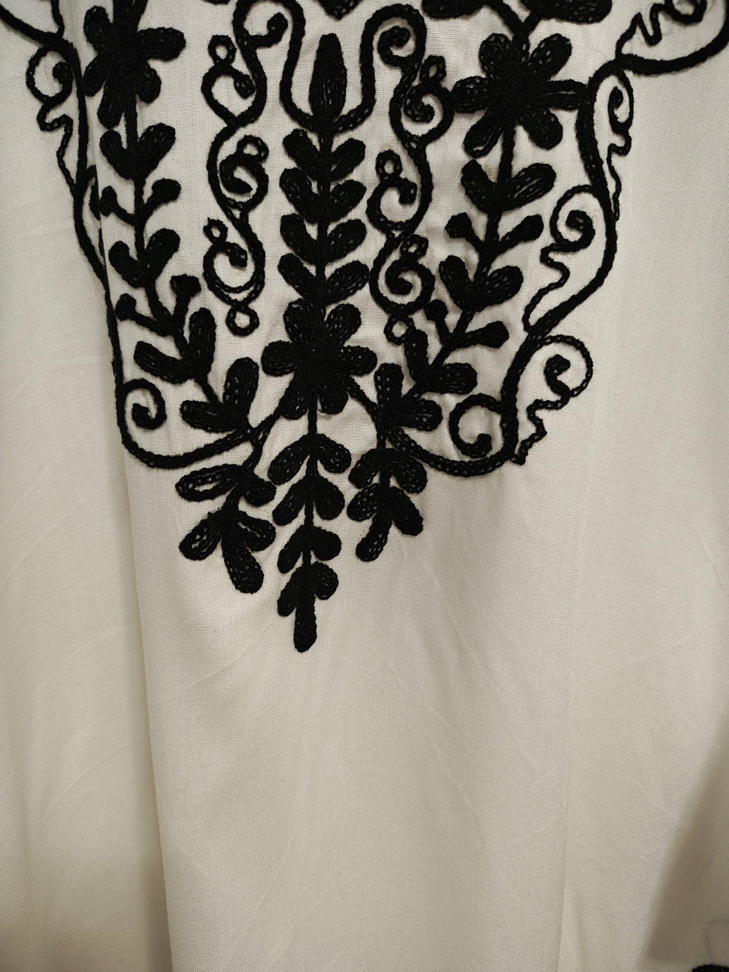 Kashmiri Embroidered Cotton Dori Kurti - Black and White