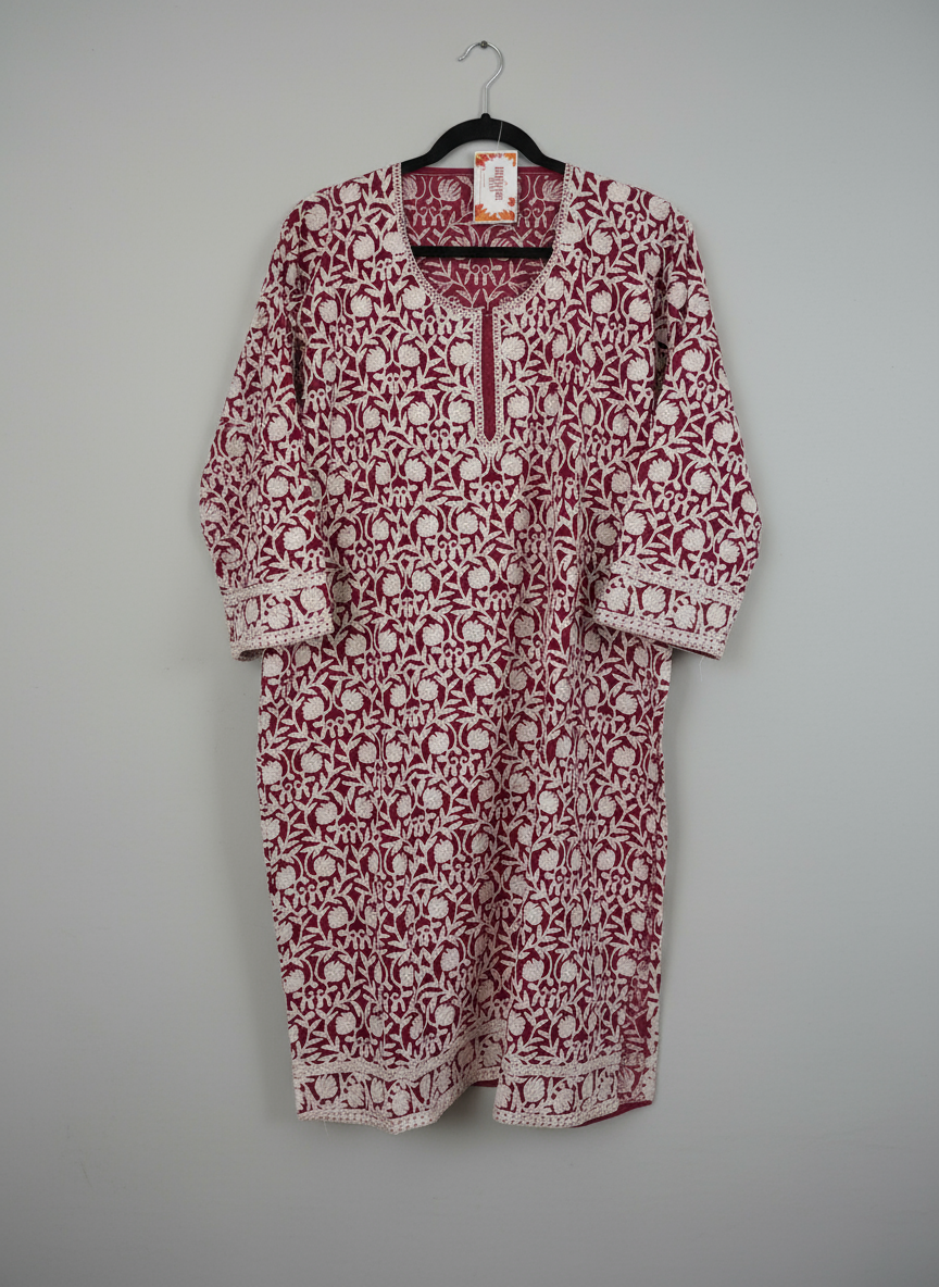 Traditional Handcrafted Georgette Long Kurti - Kashmiri Embroidered