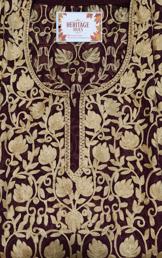 Traditional Handcrafted Georgette Long Kurti - Floral Maroon