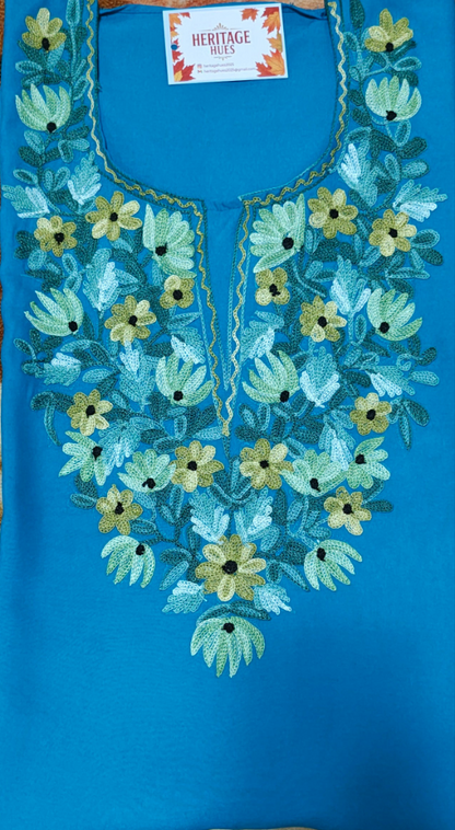 Kashmiri Embroidered Rayon Cotton Kurti - Multi Coloured