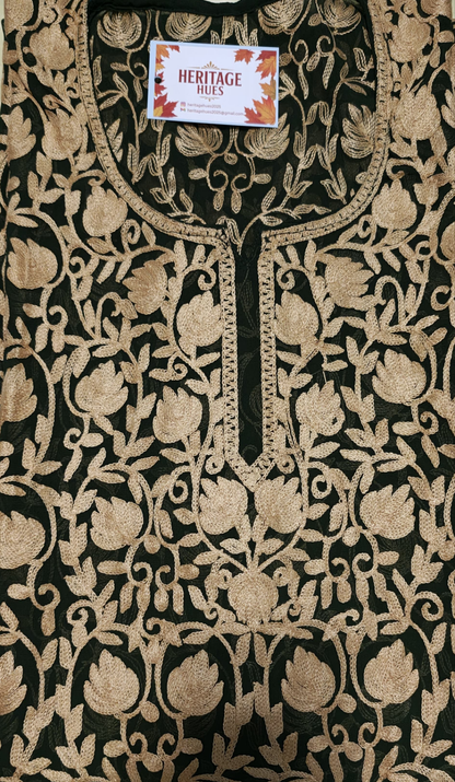 Traditional Handcrafted Georgette Long Kurti - Kashmiri Embroidered