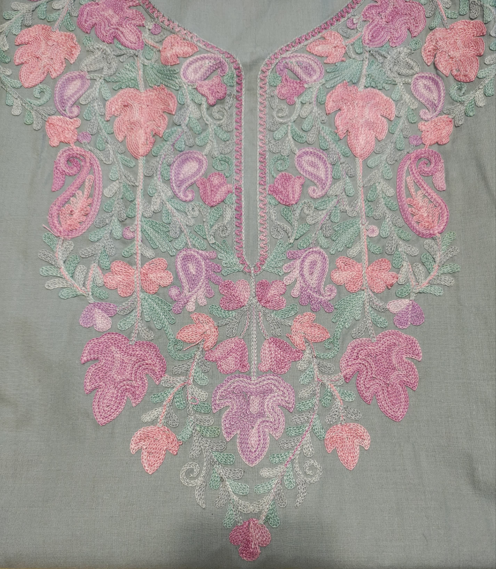 Kashmiri Embroidered Long Cotton Kurti - Multi Coloured