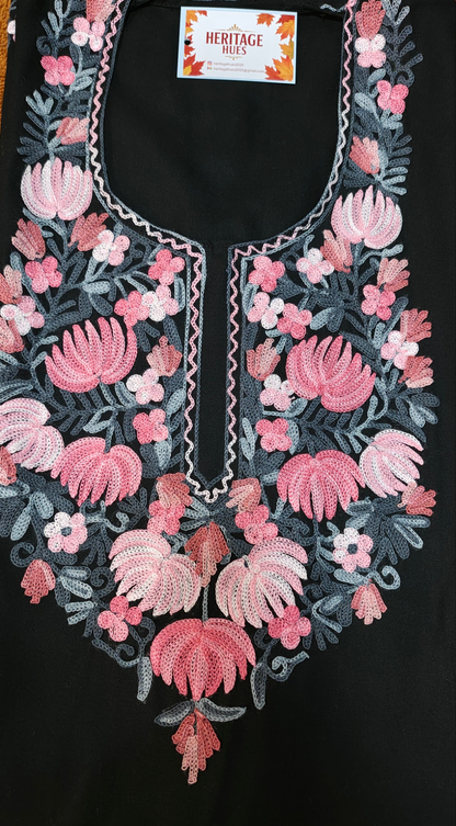 Kashmiri Embroidered Rayon Cotton Kurti - Multi Coloured