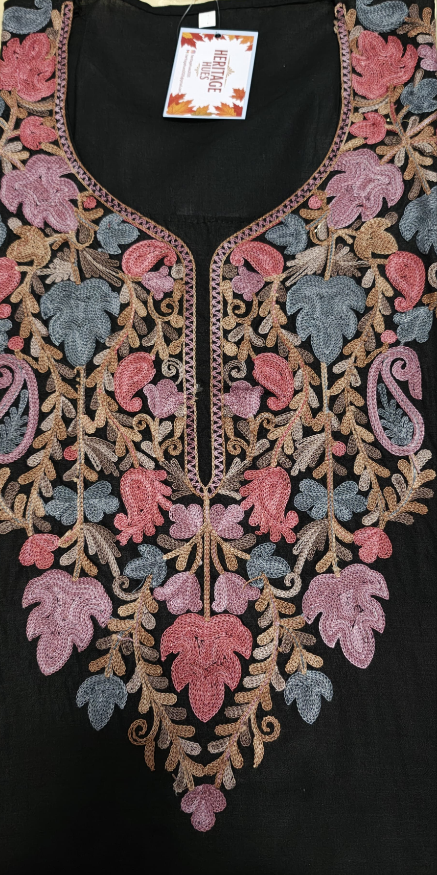 Kashmiri Embroidered Long Cotton Kurti - Multi Coloured