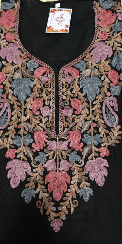 Kashmiri Embroidered Long Cotton Kurti - Multi Coloured