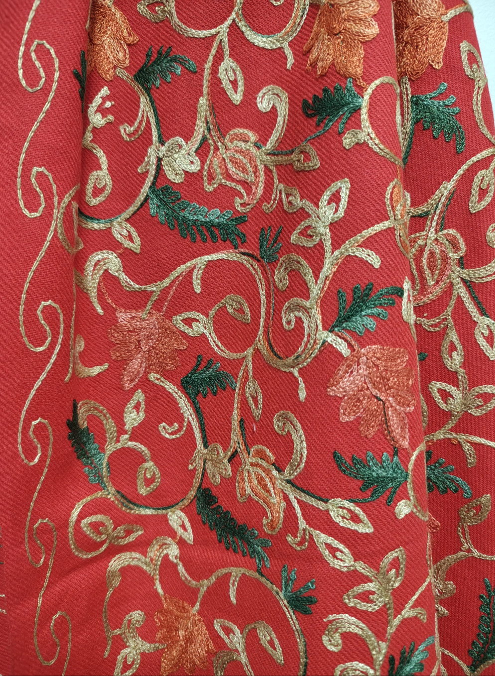 Kashmiri Embroidered Woolen Stole - Floral Red