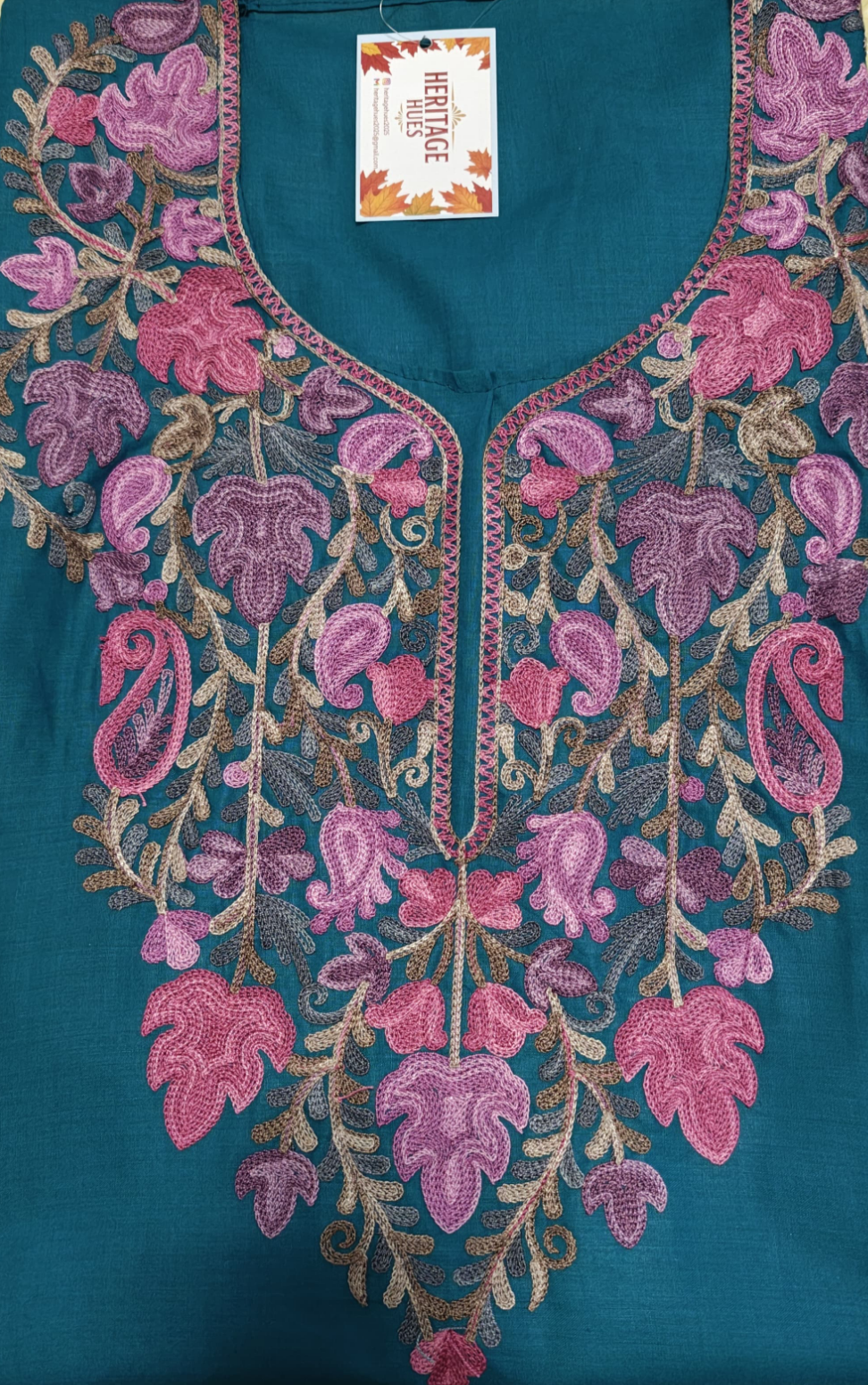 Kashmiri Embroidered Long Cotton Kurti - Multi Coloured