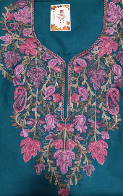 Kashmiri Embroidered Long Cotton Kurti - Multi Coloured
