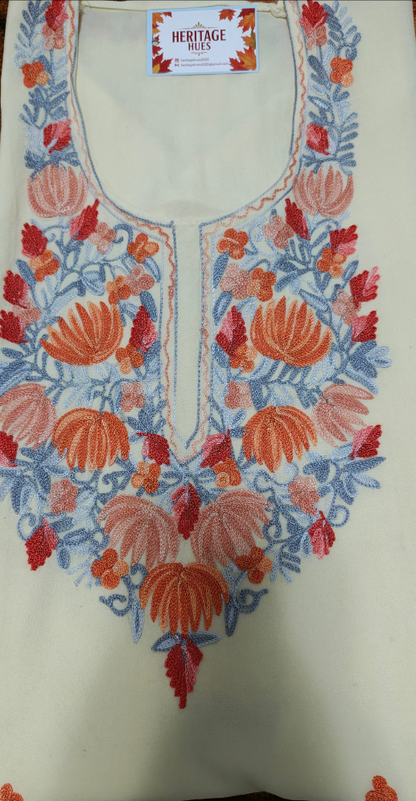 Kashmiri Embroidered Rayon Cotton Kurti - Multi Coloured