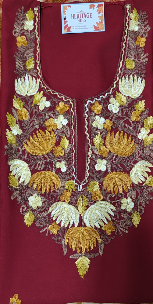 Kashmiri Embroidered Rayon Cotton Kurti - Multi Coloured