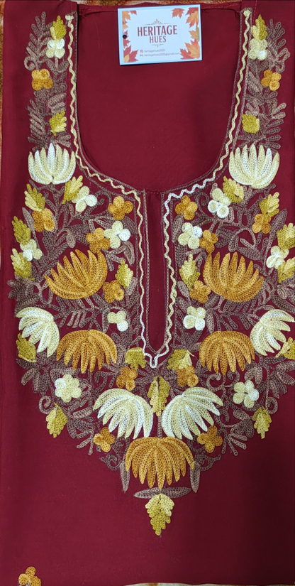 Kashmiri Embroidered Rayon Cotton Kurti - Multi Coloured