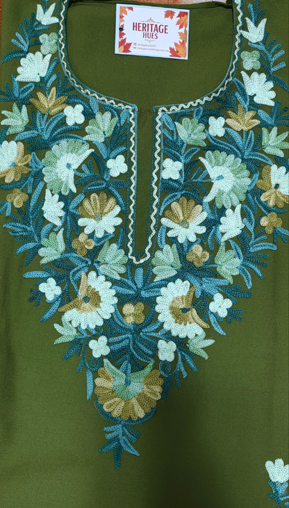 Kashmiri Embroidered Rayon Cotton Kurti - Multi Coloured