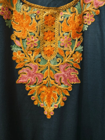 Kashmiri Embroidered Rayon Silk Kurti - Multi Coloured