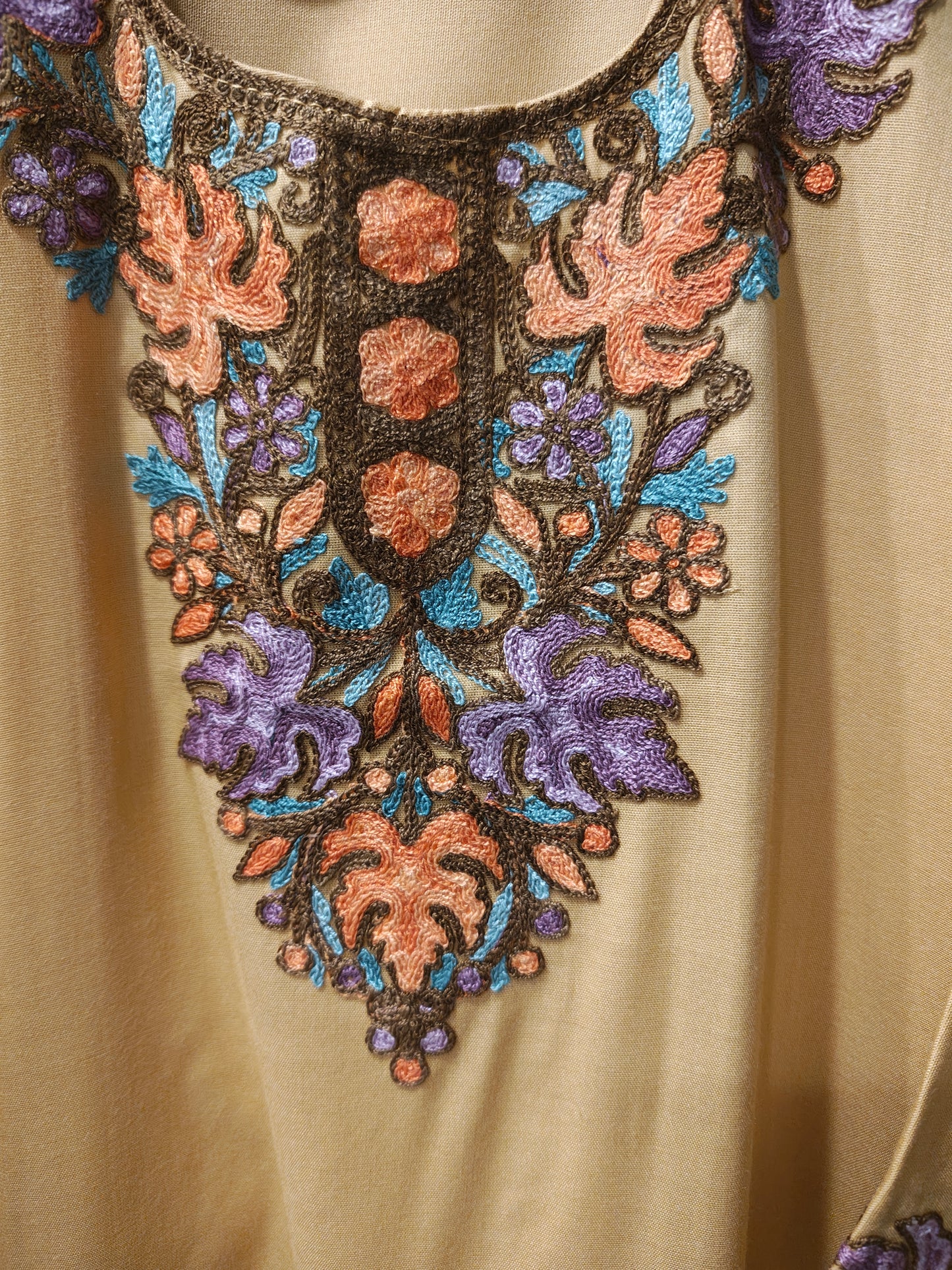 Kashmiri Embroidered Rayon Silk Kurti - Multi Coloured