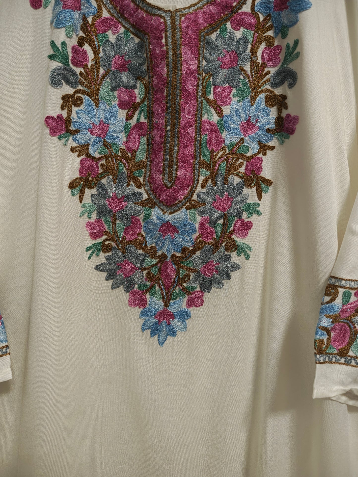 Kashmiri Embroidered Rayon Silk Kurti - Multi Coloured