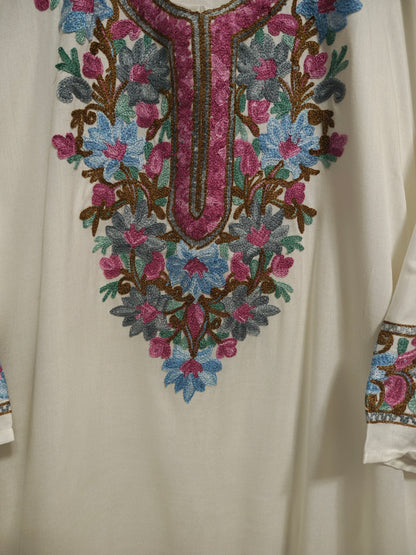 Kashmiri Embroidered Rayon Silk Kurti - Multi Coloured