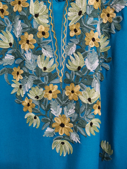 Kashmiri Embroidered Rayon Cotton Kurti - Multi Coloured