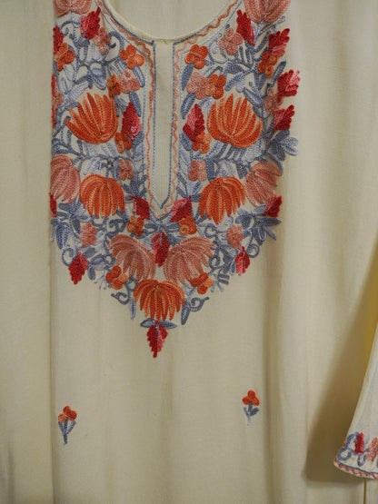 Kashmiri Embroidered Rayon Cotton Kurti - Multi Coloured