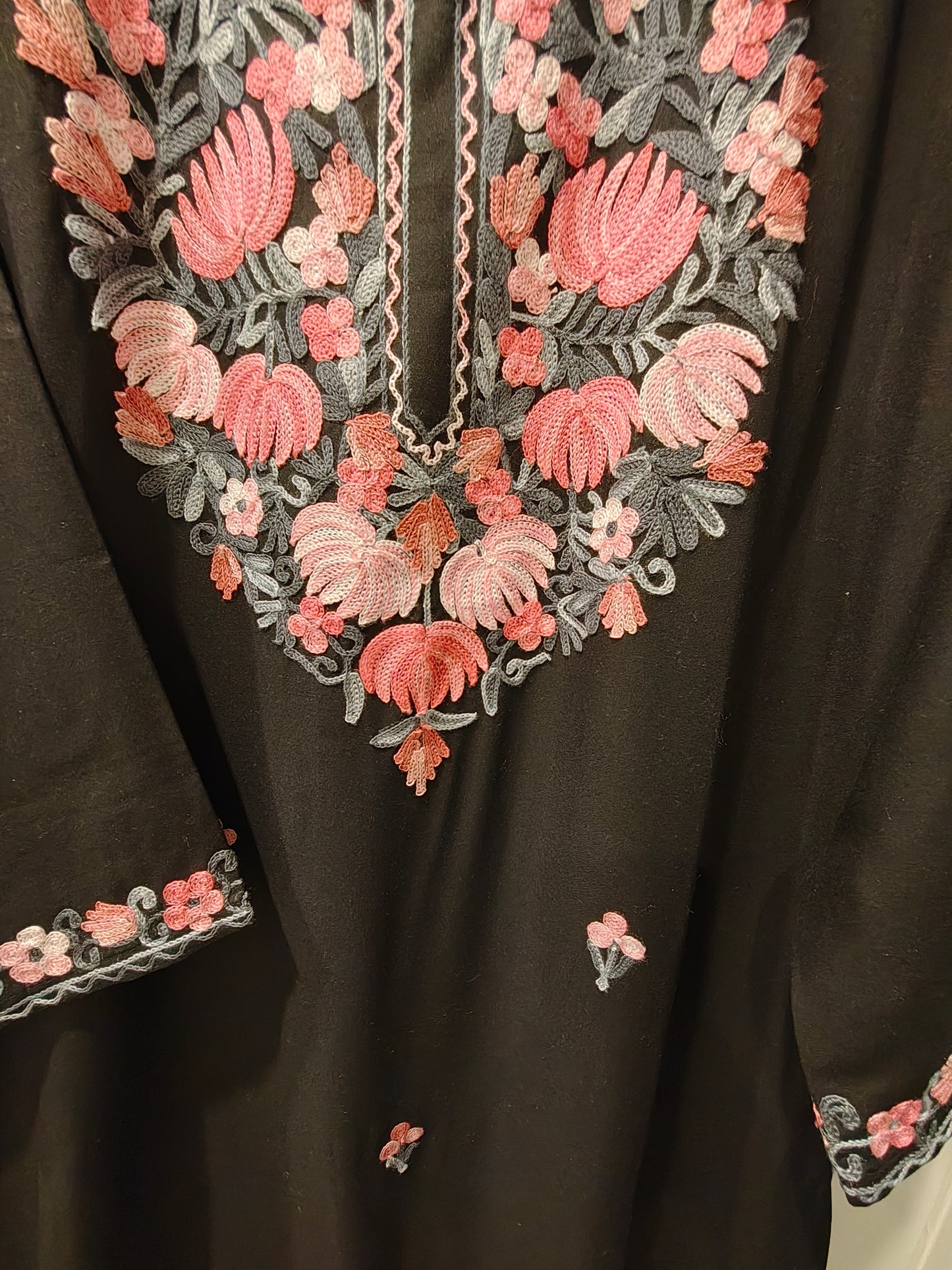 Kashmiri Embroidered Rayon Cotton Kurti - Multi Coloured