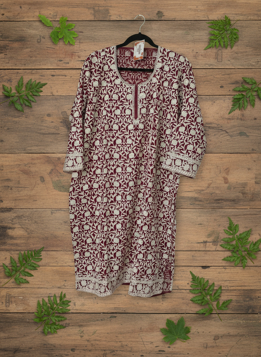 Traditional Handcrafted Georgette Long Kurti - Kashmiri Embroidered