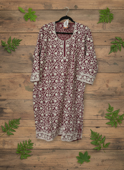 Traditional Handcrafted Georgette Long Kurti - Kashmiri Embroidered