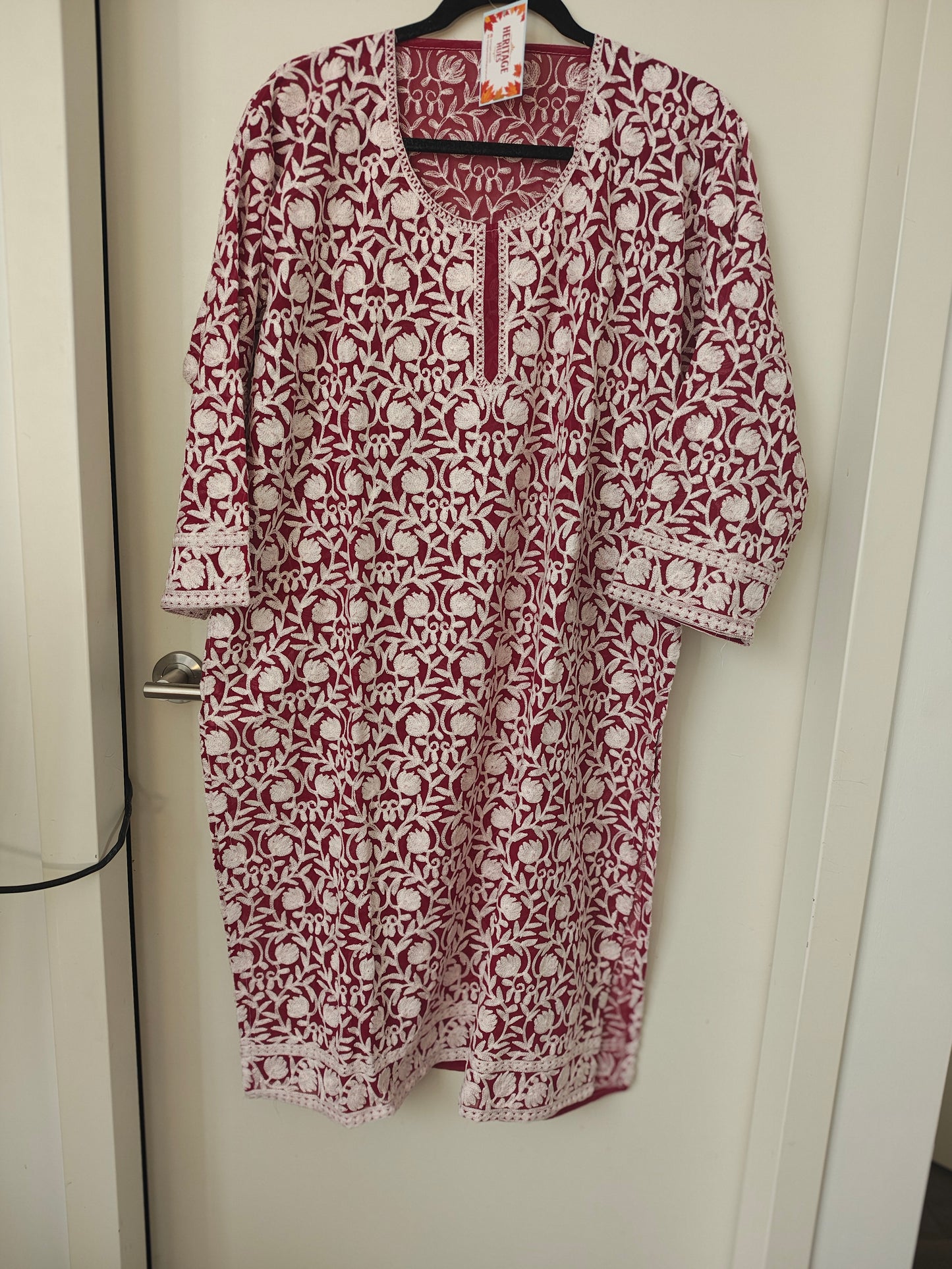 Traditional Handcrafted Georgette Long Kurti - Kashmiri Embroidered