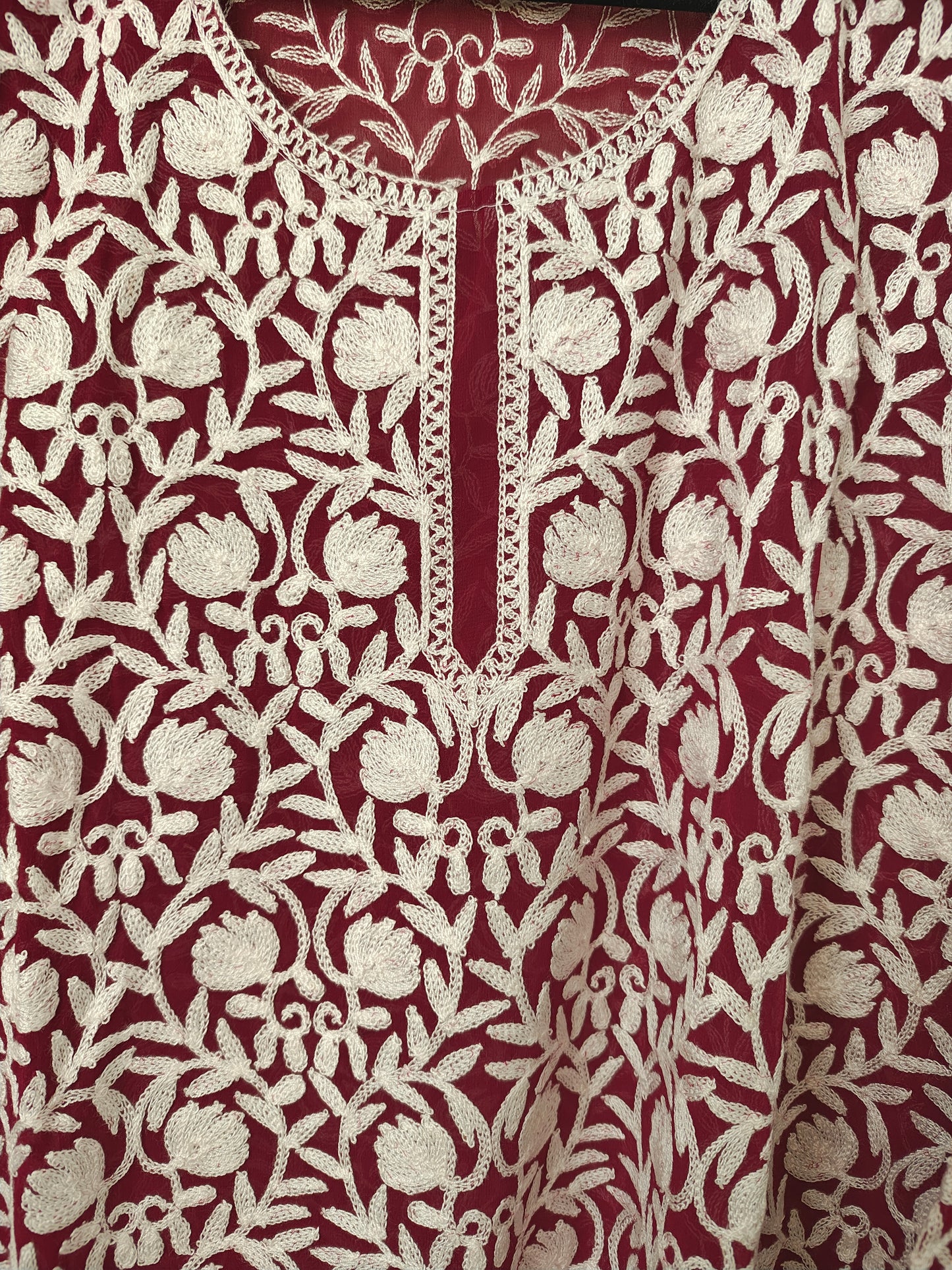 Traditional Handcrafted Georgette Long Kurti - Kashmiri Embroidered