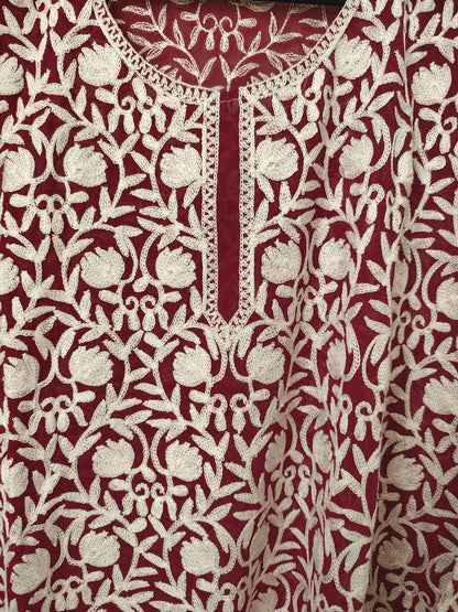 Traditional Handcrafted Georgette Long Kurti - Kashmiri Embroidered