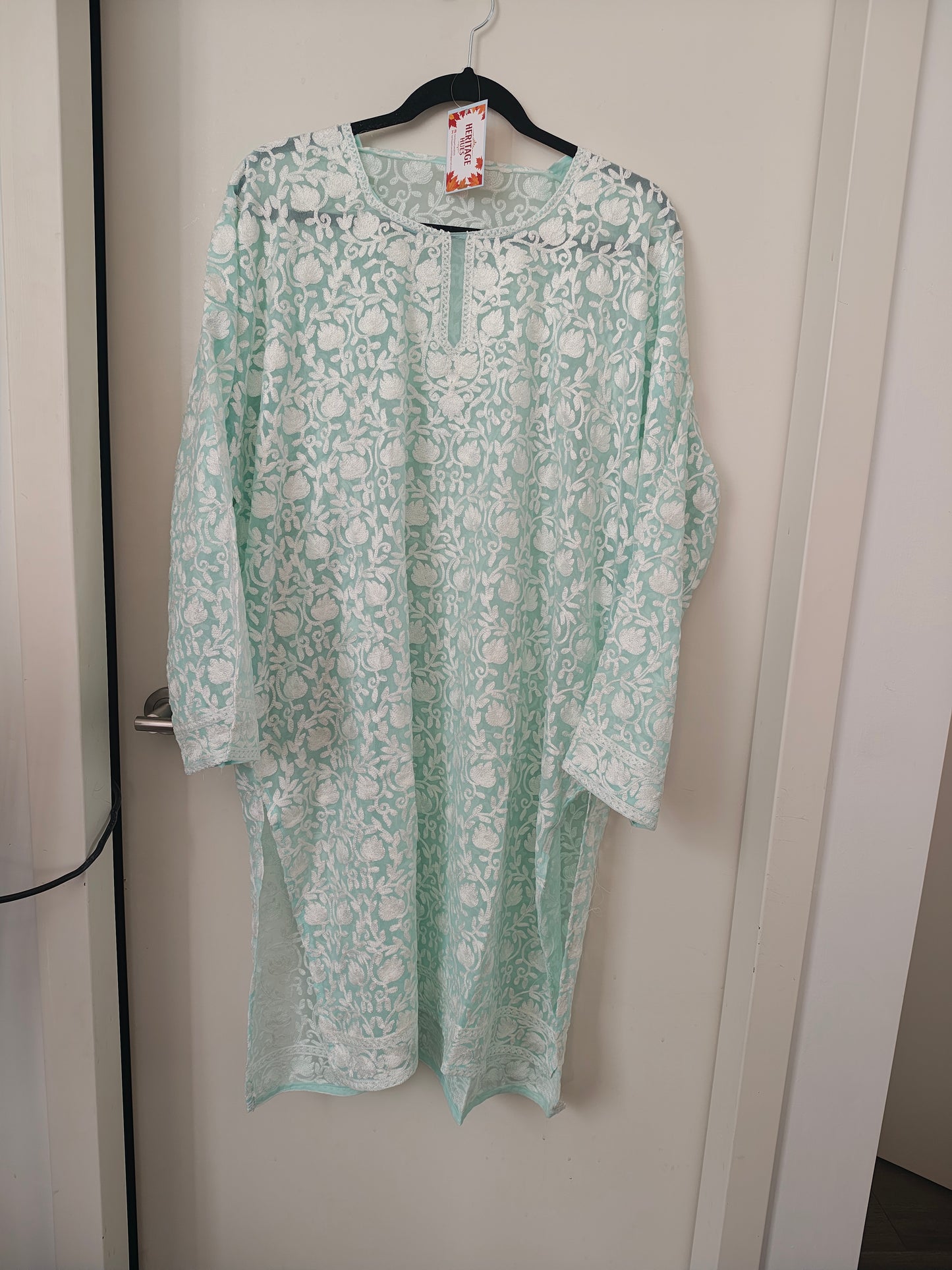 Traditional Handcrafted Georgette Long Kurti - Kashmiri Embroidered