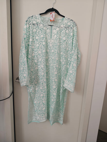 Traditional Handcrafted Georgette Long Kurti - Kashmiri Embroidered