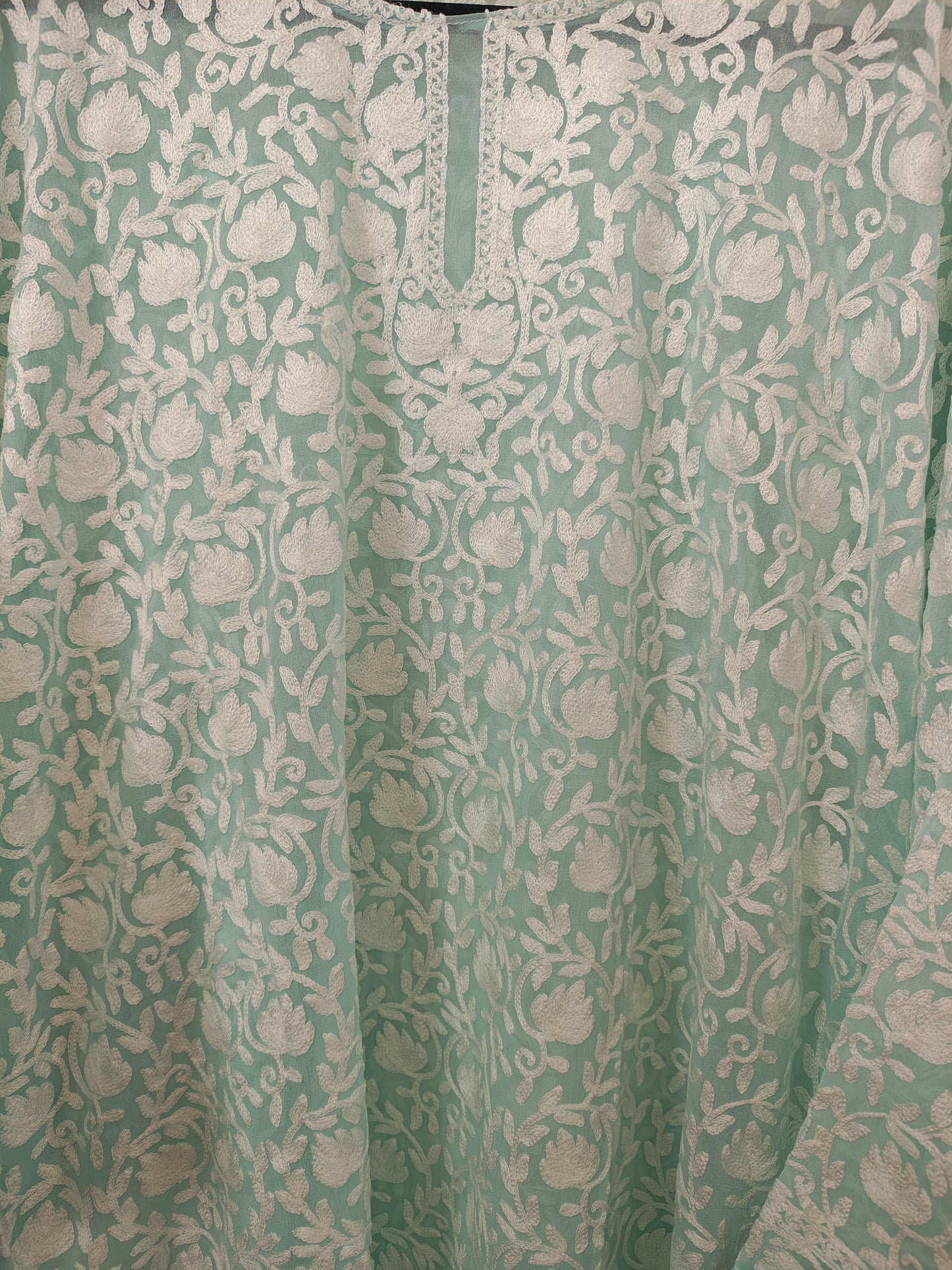 Traditional Handcrafted Georgette Long Kurti - Kashmiri Embroidered