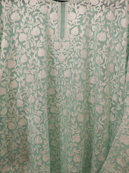 Traditional Handcrafted Georgette Long Kurti - Kashmiri Embroidered