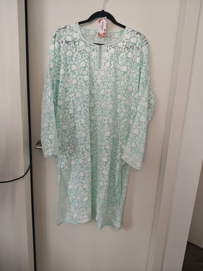 Traditional Handcrafted Georgette Long Kurti - Kashmiri Embroidered