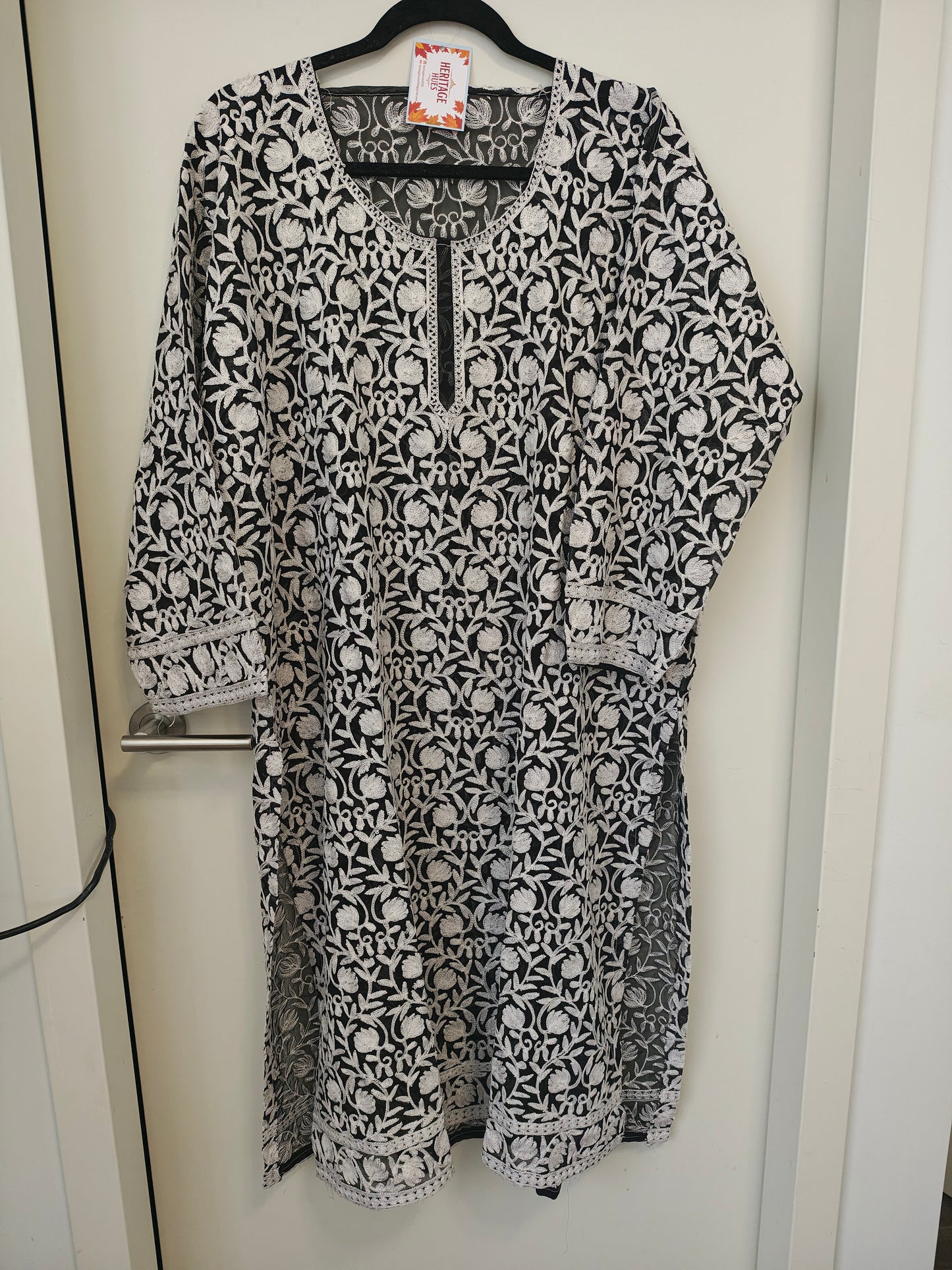 Traditional Handcrafted Georgette Long Kurti - Kashmiri Embroidered