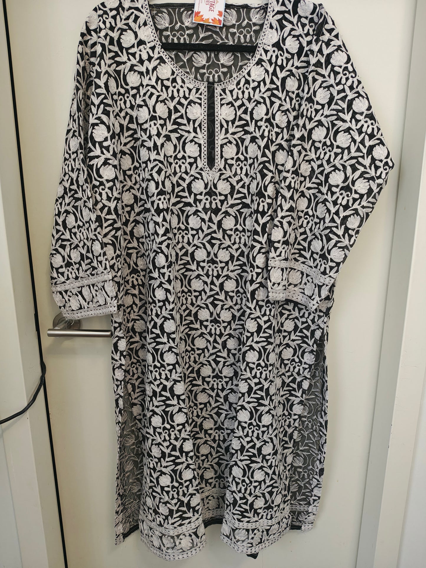 Traditional Handcrafted Georgette Long Kurti - Kashmiri Embroidered