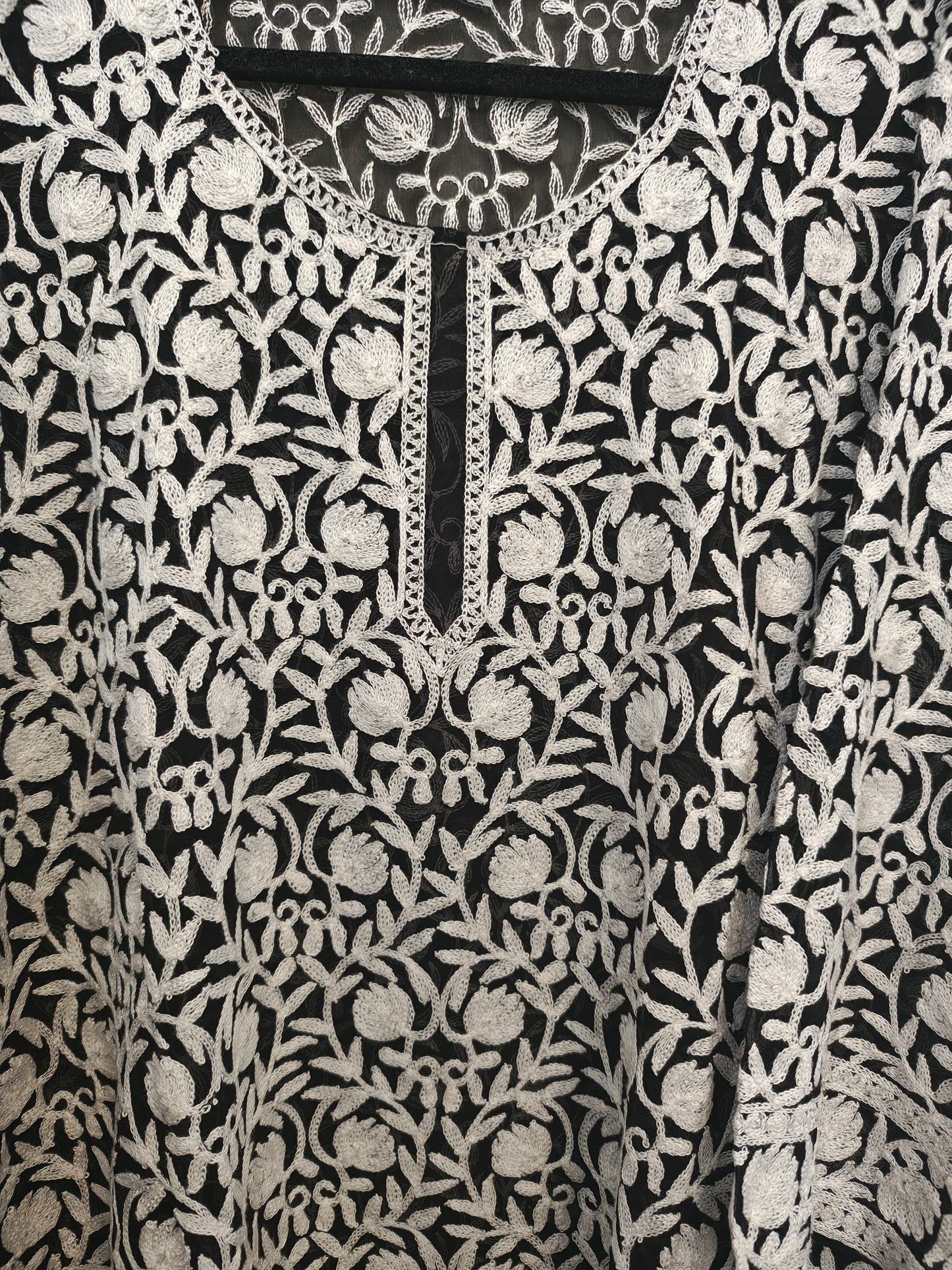 Traditional Handcrafted Georgette Long Kurti - Kashmiri Embroidered