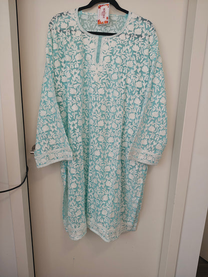 Traditional Handcrafted Georgette Long Kurti - Kashmiri Embroidered