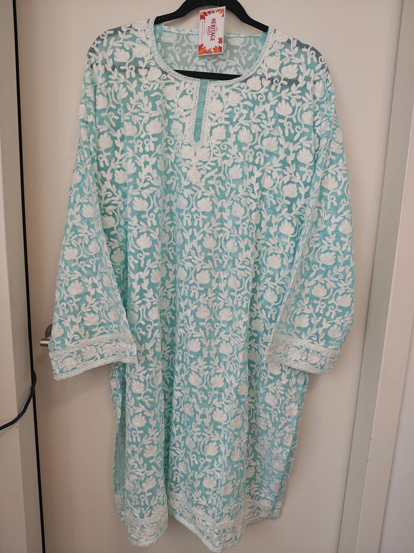 Traditional Handcrafted Georgette Long Kurti - Kashmiri Embroidered