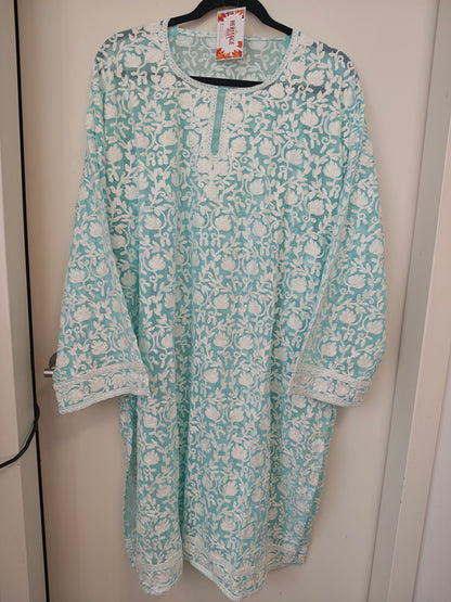 Traditional Handcrafted Georgette Long Kurti - Kashmiri Embroidered