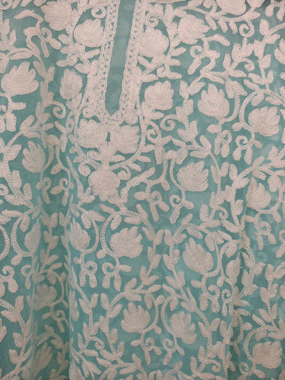 Traditional Handcrafted Georgette Long Kurti - Kashmiri Embroidered