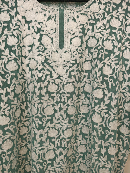 Traditional Handcrafted Georgette Long Kurti - Kashmiri Embroidered