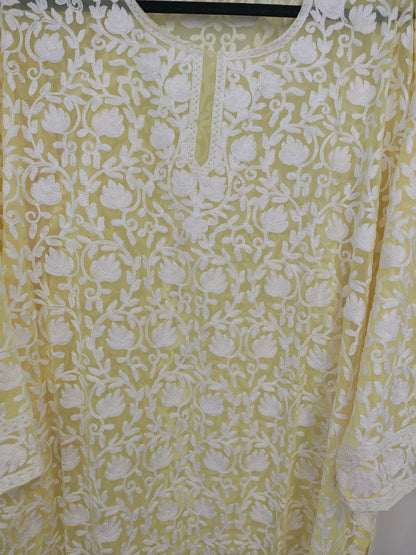 Traditional Handcrafted Georgette Long Kurti - Kashmiri Embroidered