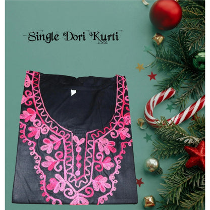 Kashmiri Embroidered Cotton Dori Kurti - Black and White