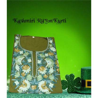 Kashmiri Embroidered Rayon Cotton Kurti - Multi Coloured