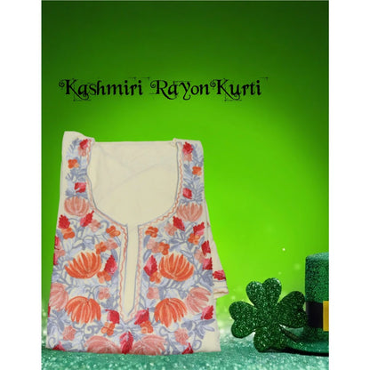 Kashmiri Embroidered Rayon Cotton Kurti - Multi Coloured