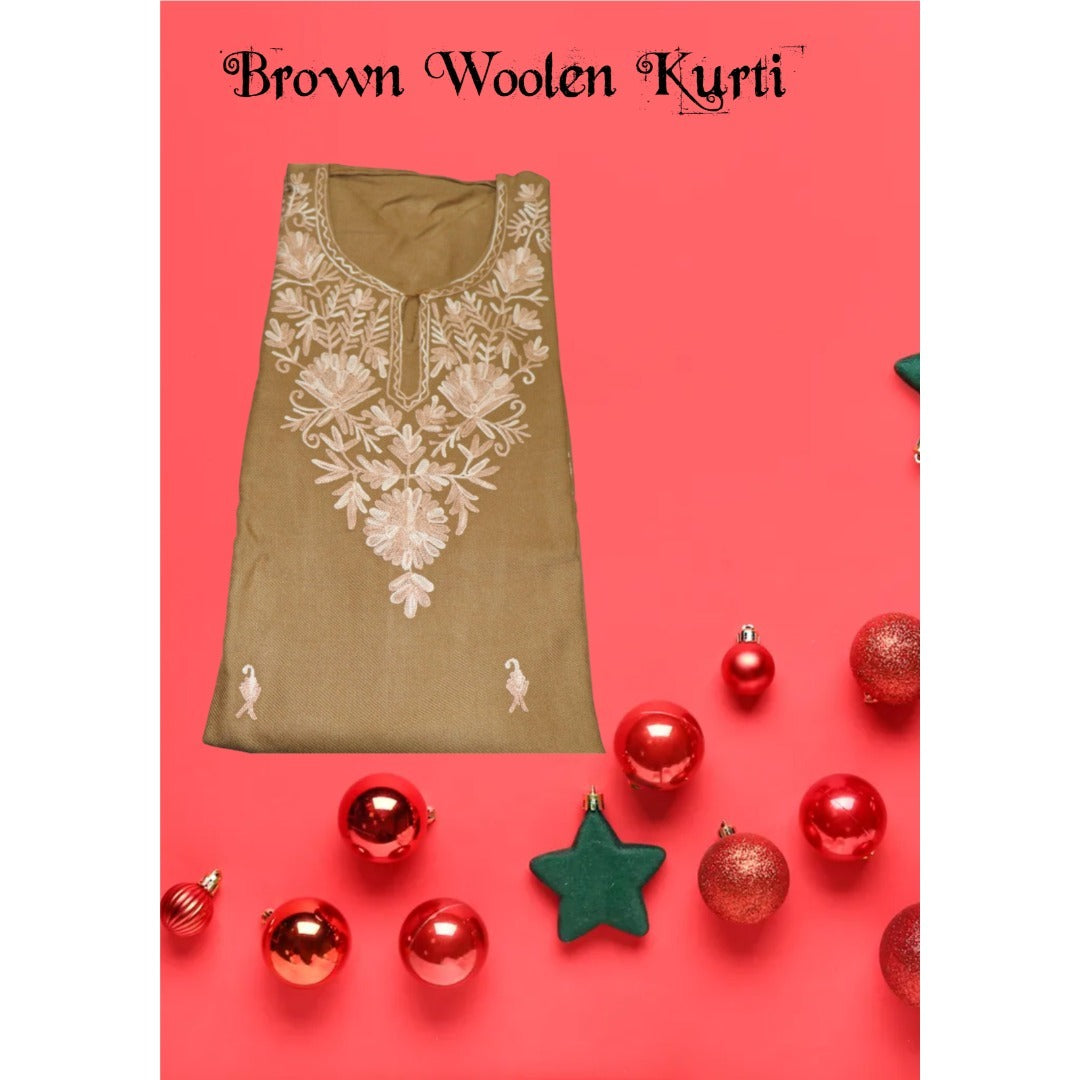 Kashmiri Embroidered Long Woolen Kurti - Multi Coloured