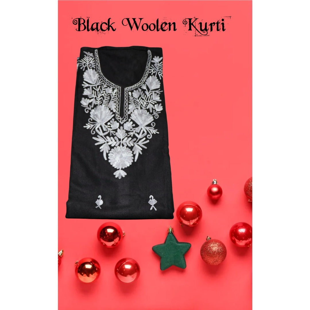 Kashmiri Embroidered Long Woolen Kurti - Multi Coloured