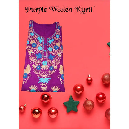 Kashmiri Embroidered Long Woolen Kurti - Multi Coloured
