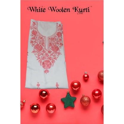 Kashmiri Embroidered Long Woolen Kurti - White