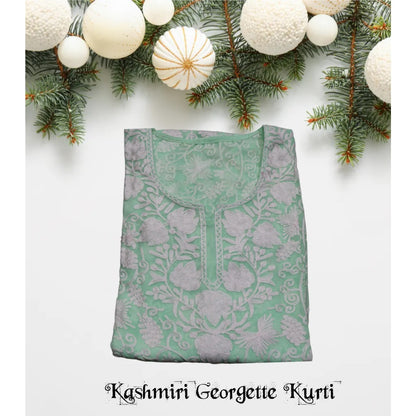 Traditional Handcrafted Georgette Long Kurti - Kashmiri Embroidered